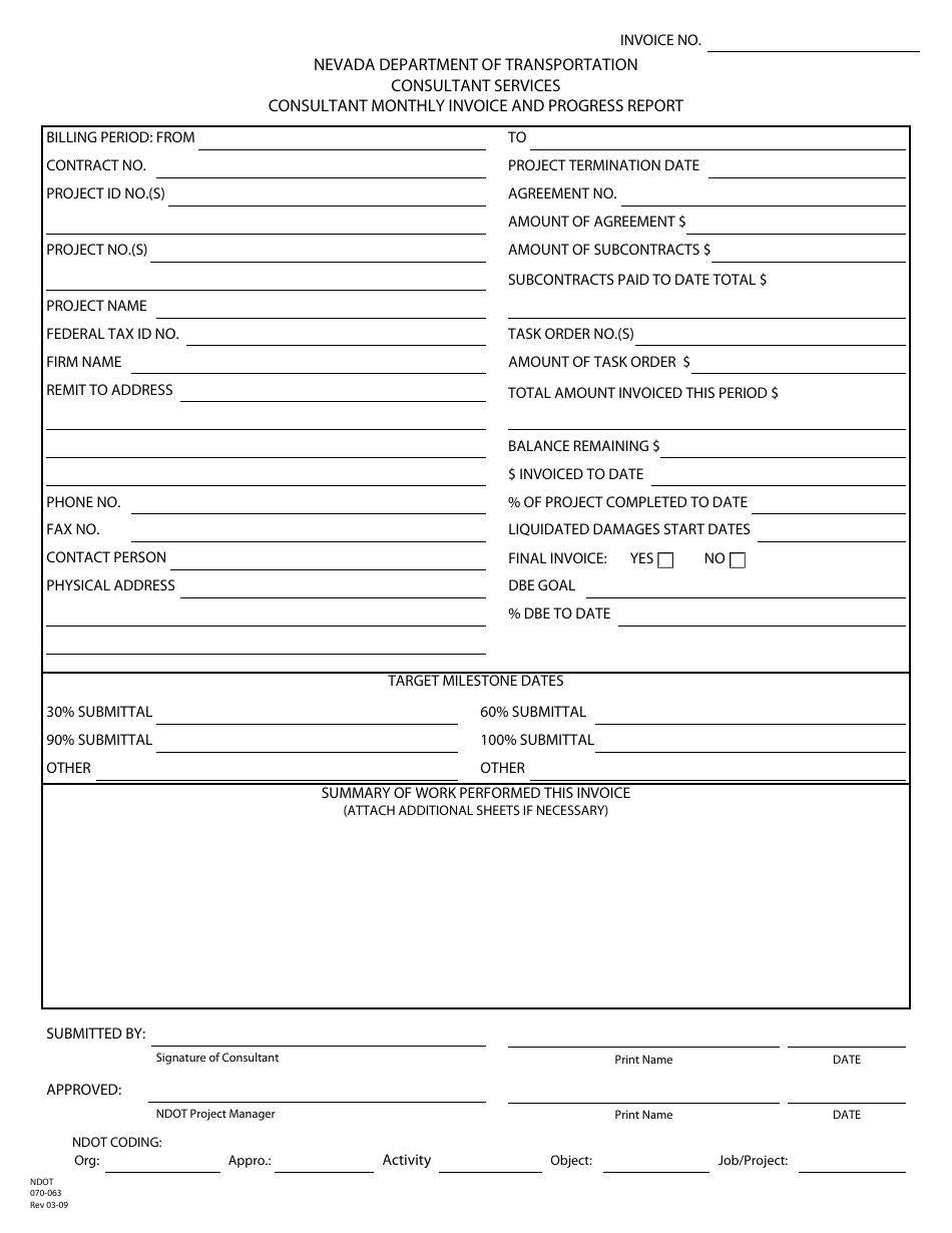 NDOT Form 070-063 Consultant Monthly Invoice and Progress Report - Nevada, Page 1