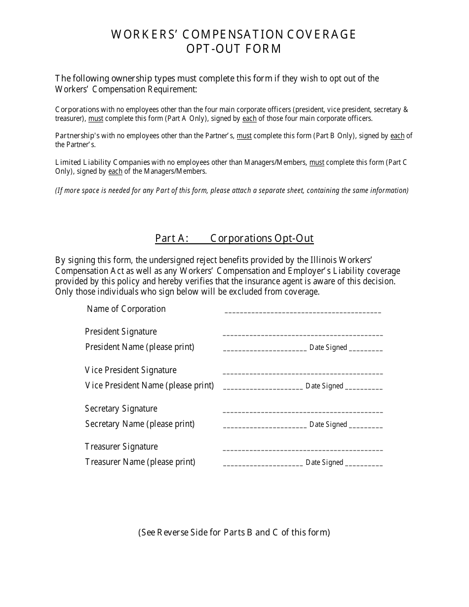 Workers Compensation Coverage Opt-Out Form - Illinois, Page 1