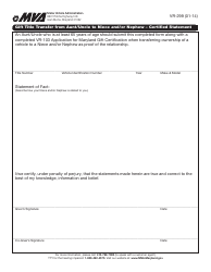 Form VR-299 &quot;Gift Title Transfer From Aunt/Uncle to Niece and/or Nephew - Certified Statement&quot; - Maryland