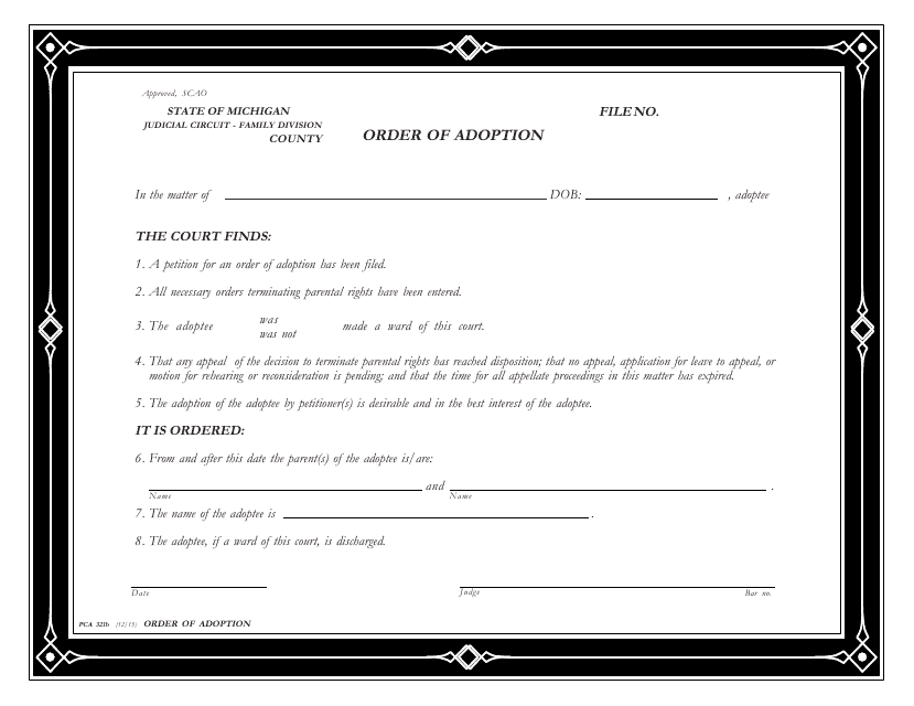Form PCA321B Order of Adoption - Michigan