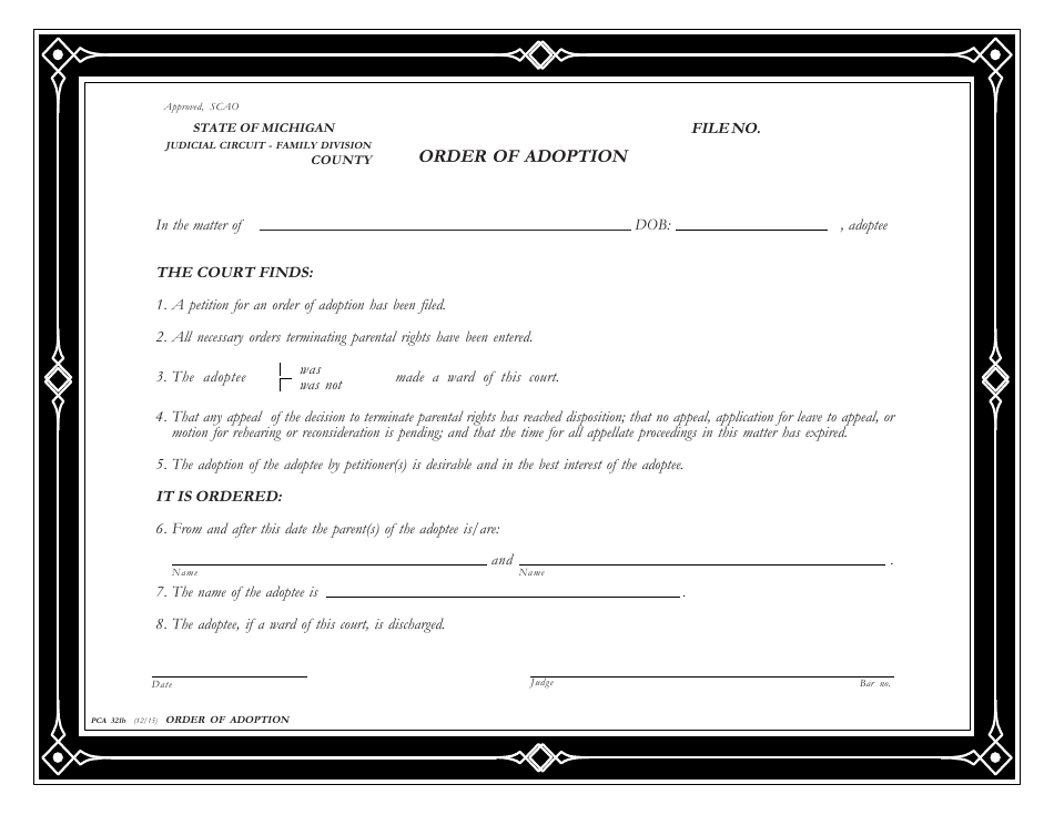 Form PCA321B Order of Adoption - Michigan, Page 1