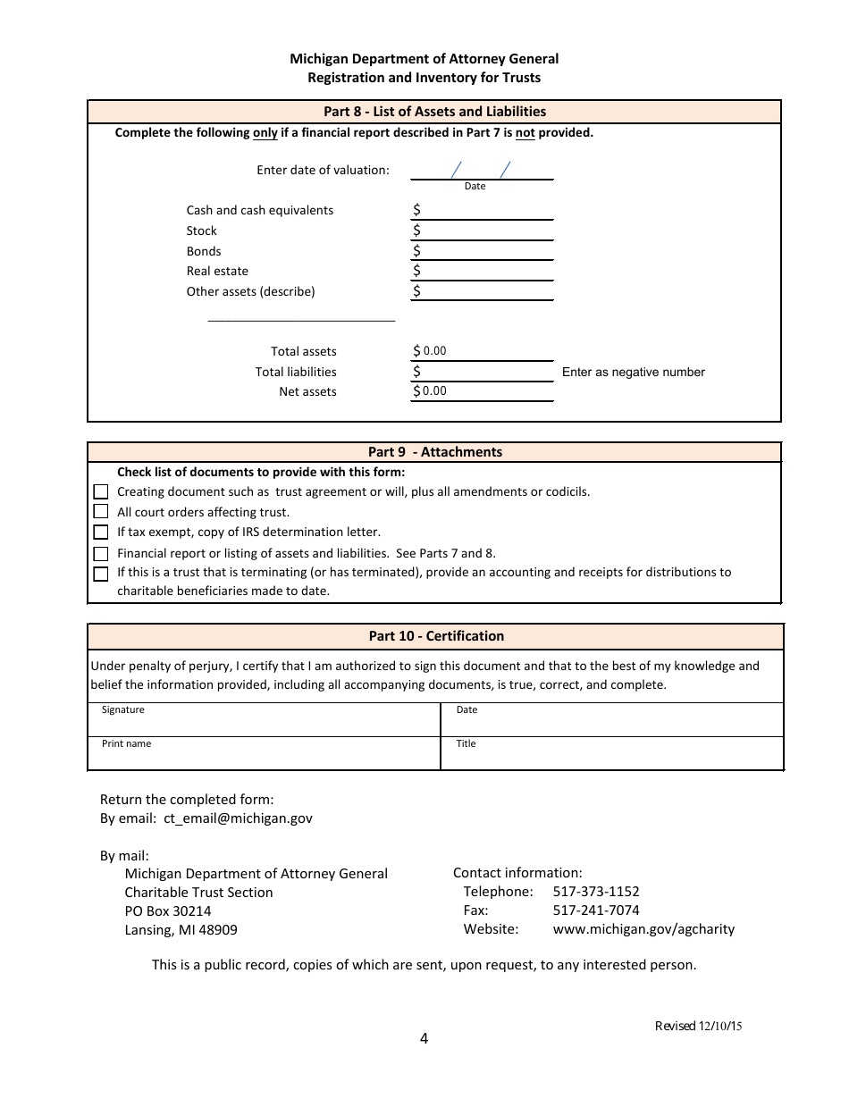 Form CTS-06 Registration and Inventory Form for Trusts - Michigan, Page 4