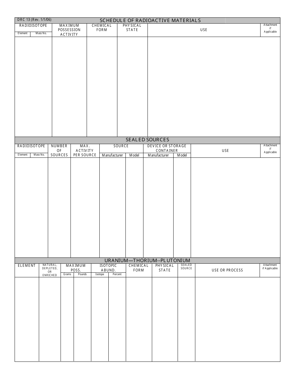 Form DRC13 Schedule of Radioactive Materials - Louisiana, Page 1