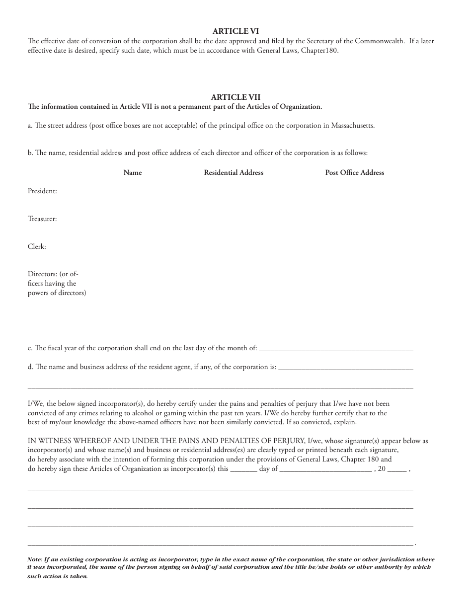 Massachusetts Articles Of Non Profit Conversion Fill Out Sign Online And Download Pdf 4513