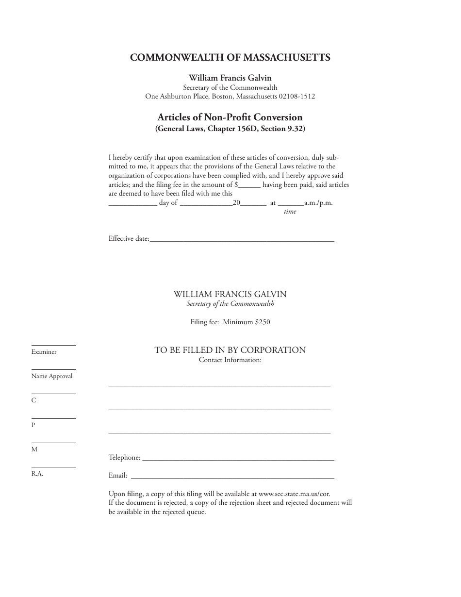 Massachusetts Articles Of Non Profit Conversion Fill Out Sign Online And Download Pdf 9447