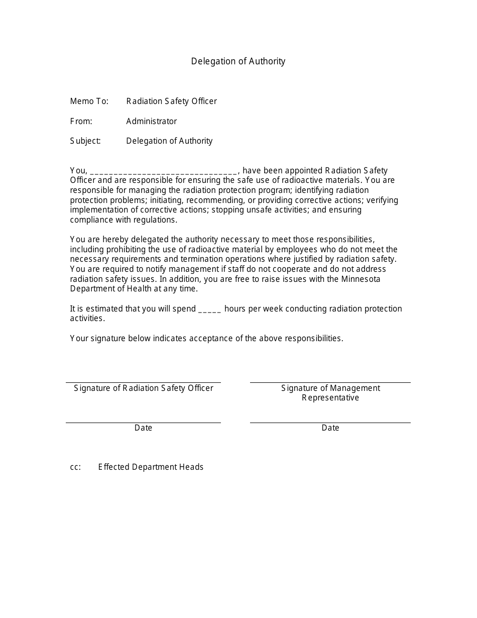 Delegation of Authority Form - Minnesota, Page 1