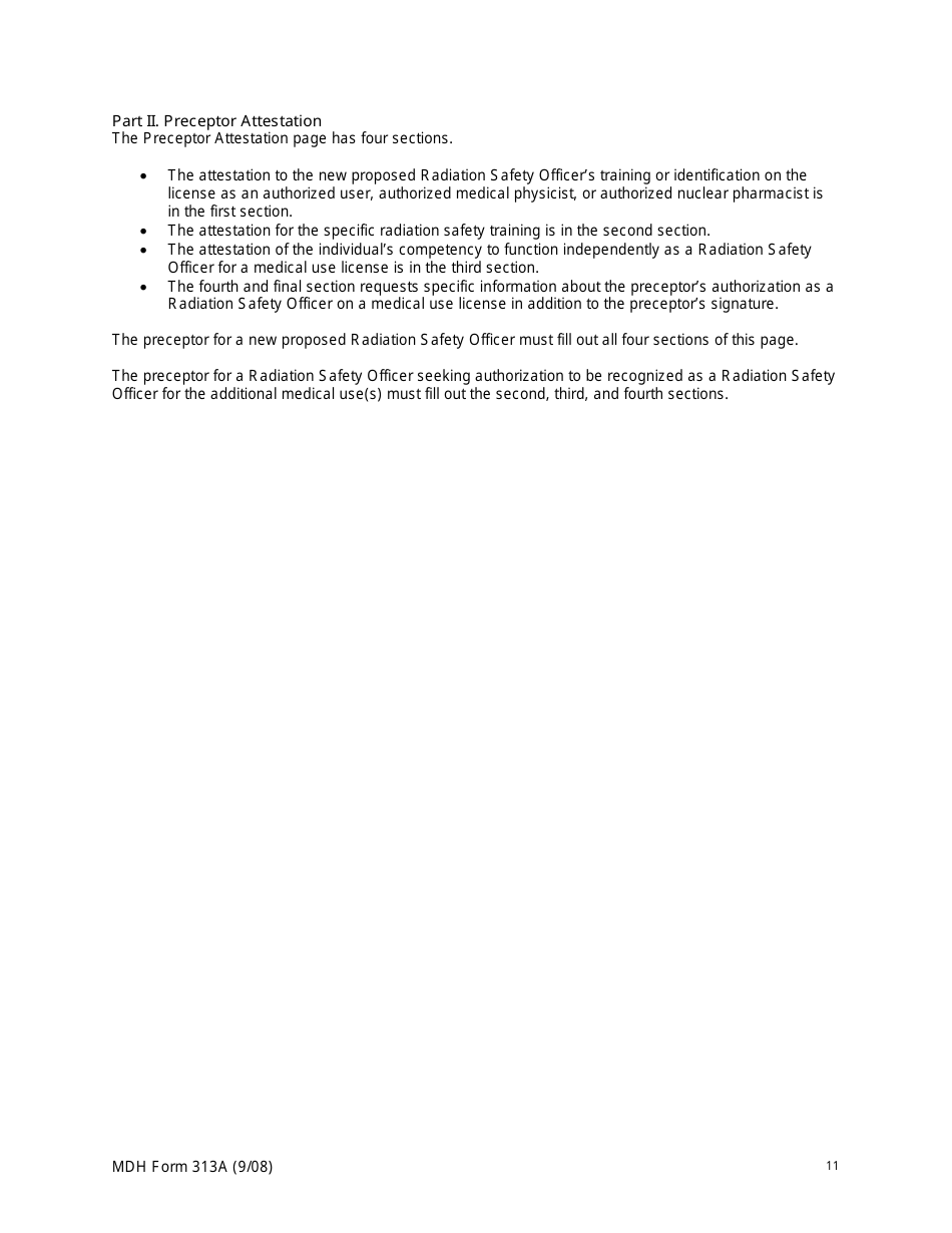 MDH Form 313A Radiation Safety Officer Training and Experience and Preceptor Attestation - Minnesota, Page 11