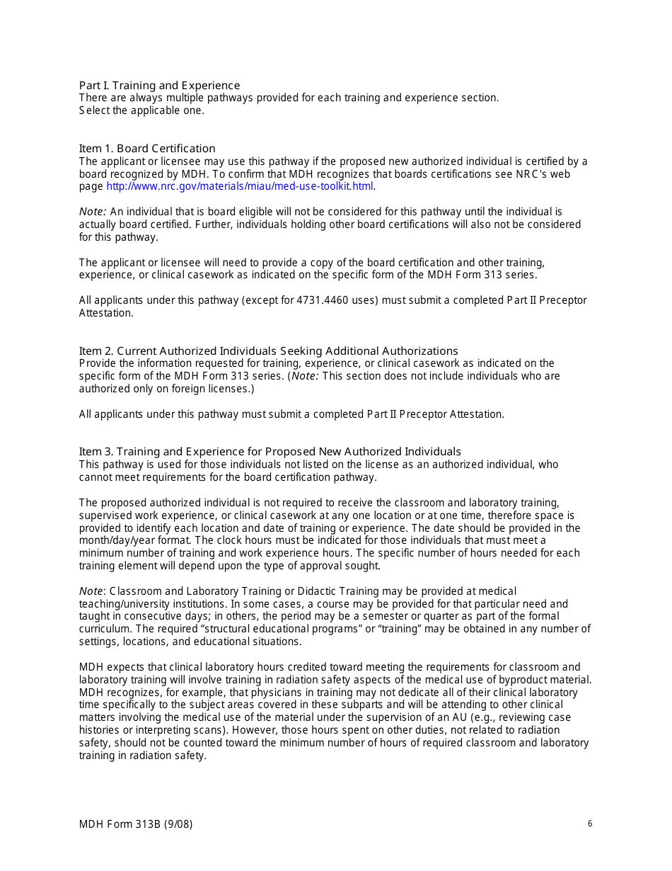 MDH Form 313B Authorized Medical Physicist Training and Experience and Preceptor Attestation - Minnesota, Page 6