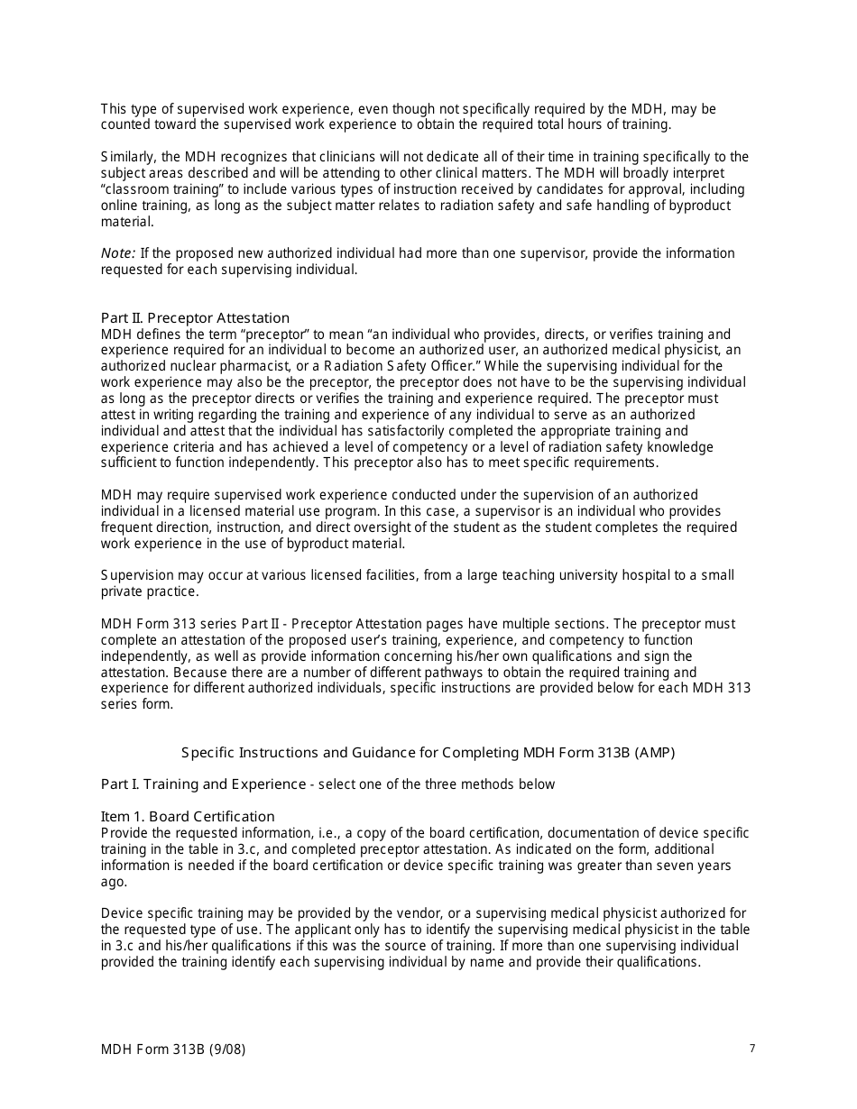 MDH Form 313B Authorized Medical Physicist Training and Experience and Preceptor Attestation - Minnesota, Page 7