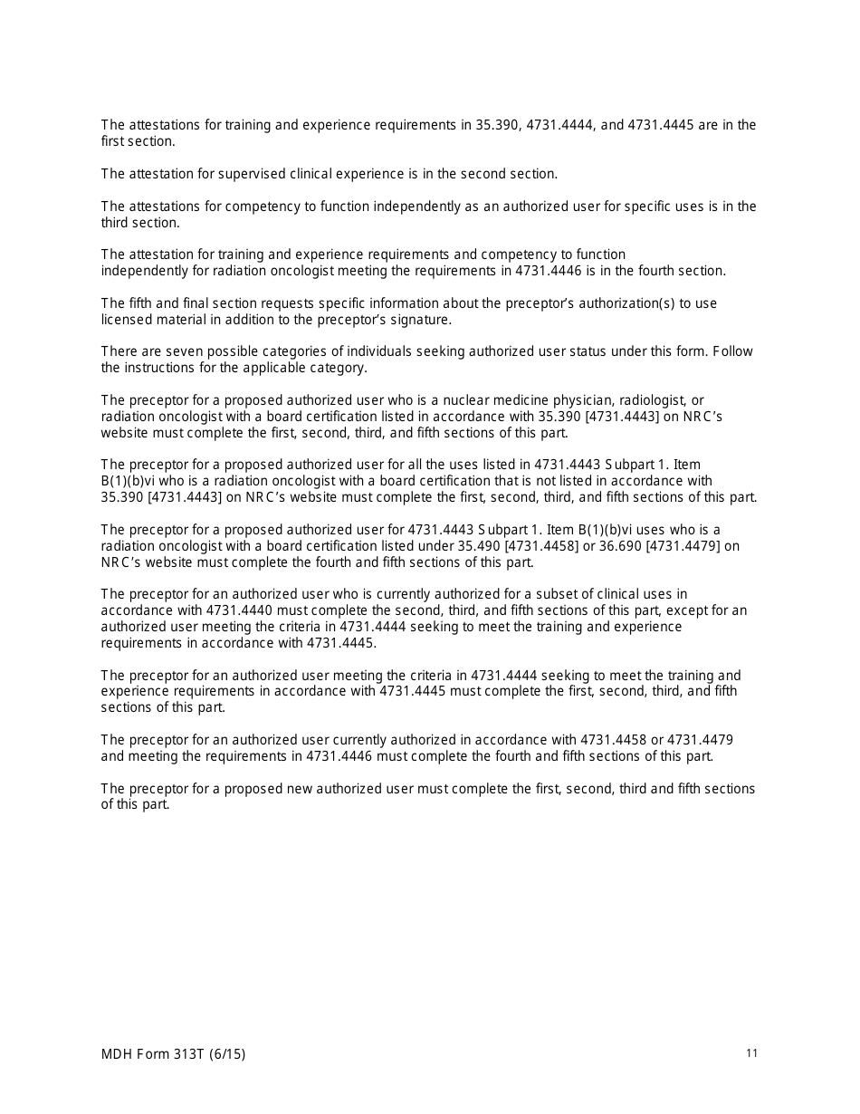 MDH Form 313T Authorized User Training and Experience and Preceptor Attestation - Minnesota, Page 11