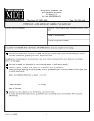 Form 314 &quot;Certificate - Disposition of Radioactive Materials&quot; - Minnesota