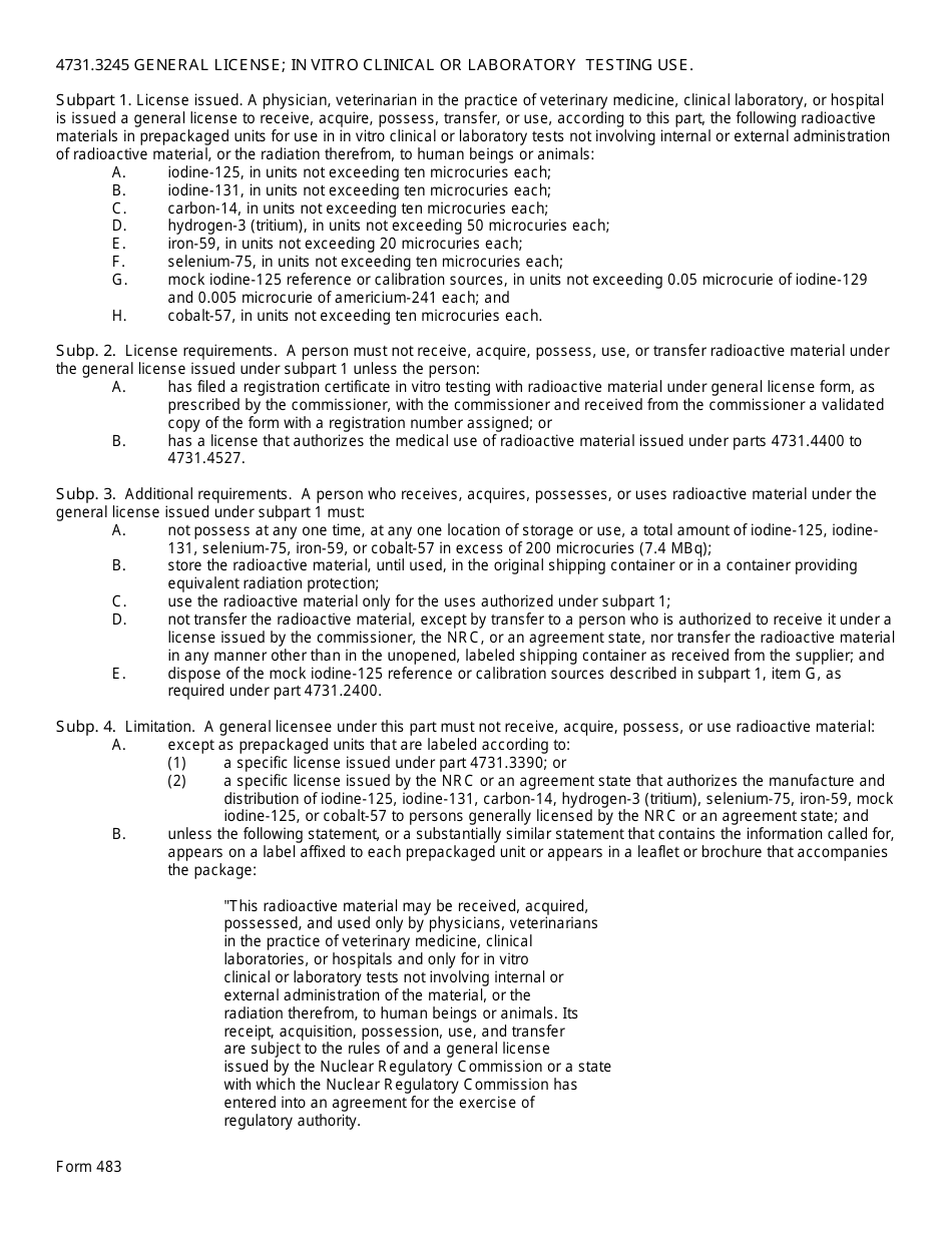 Form 483 Certificate  in Vitro Testing With Radioactive Material Under General License - Minnesota, Page 3