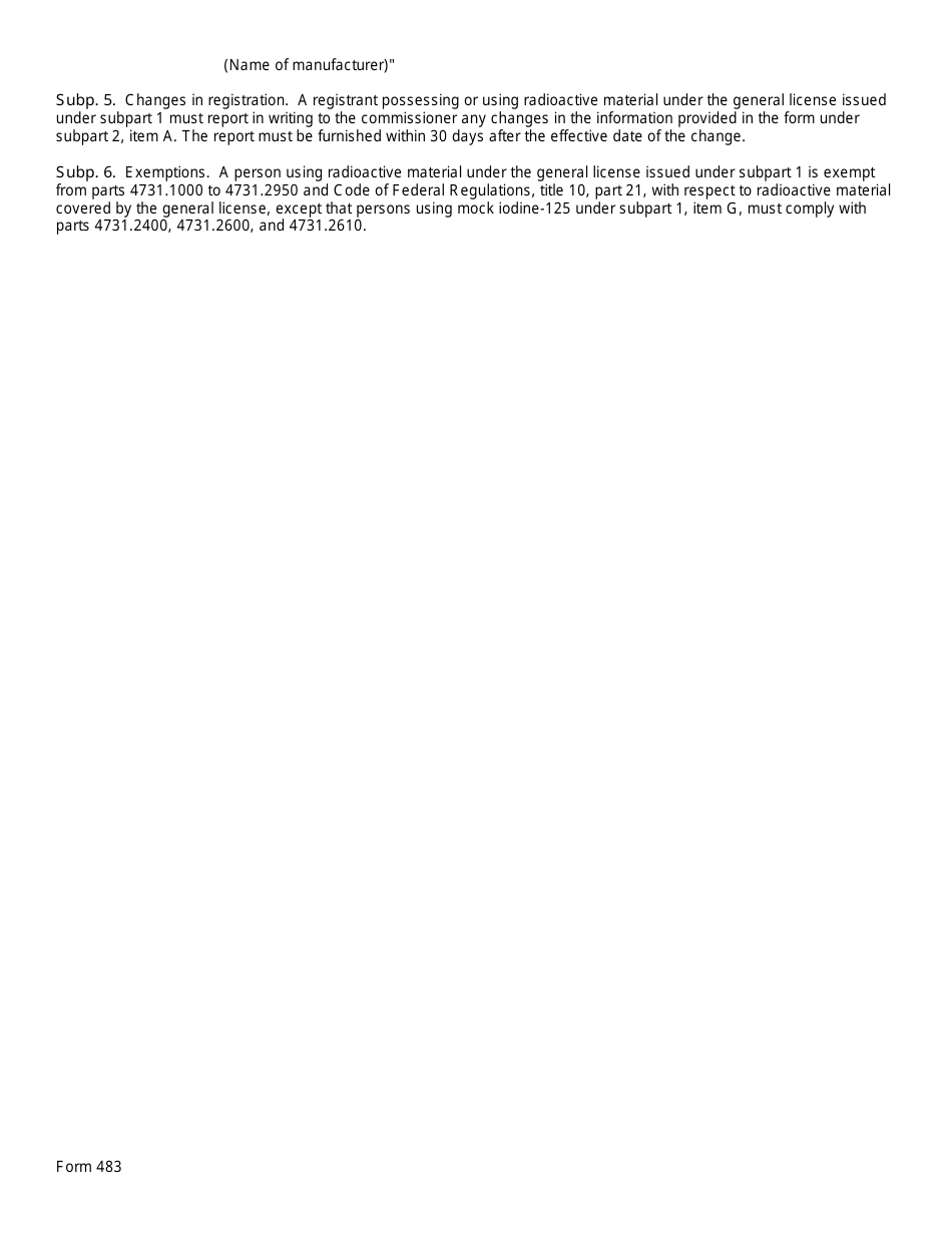 Form 483 Certificate  in Vitro Testing With Radioactive Material Under General License - Minnesota, Page 4