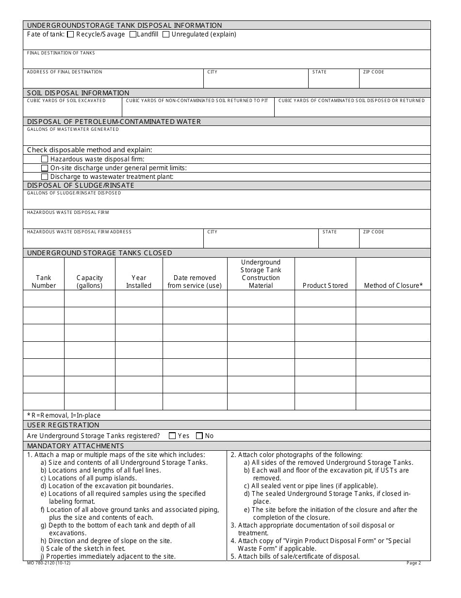 Form MO780-2120 Closure Report for Petroleum Releases at Underground Storage Tank Sites - Missouri, Page 2