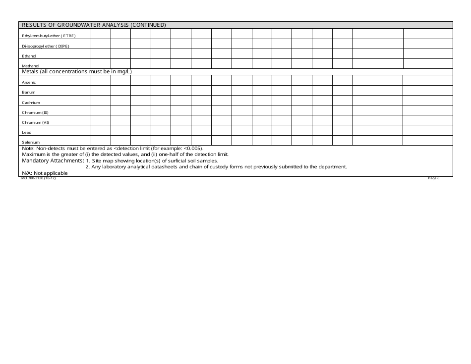 Form MO780-2120 Closure Report for Petroleum Releases at Underground Storage Tank Sites - Missouri, Page 6