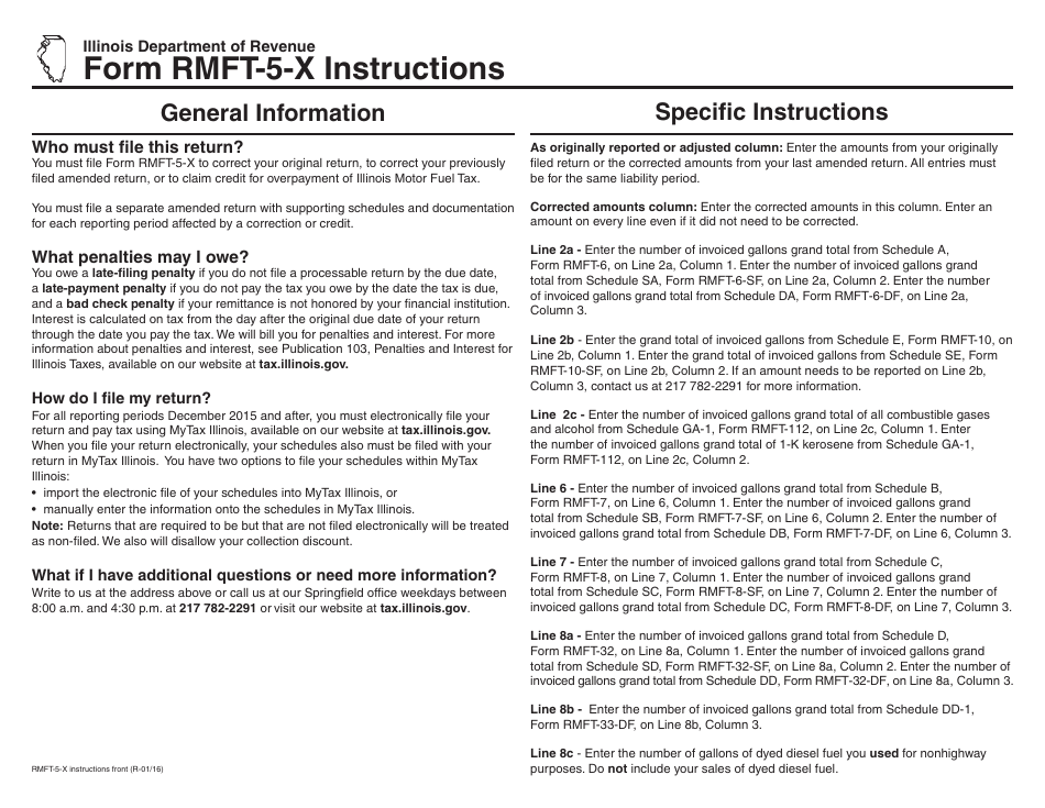 Instructions for Form RMFT-5-X Amended Return / Claim for Credit - Motor Fuel Tax for Distributors / Suppliers - Illinois, Page 1