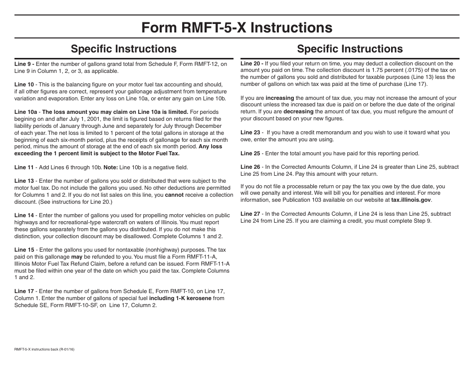 Instructions for Form RMFT-5-X Amended Return / Claim for Credit - Motor Fuel Tax for Distributors / Suppliers - Illinois, Page 2