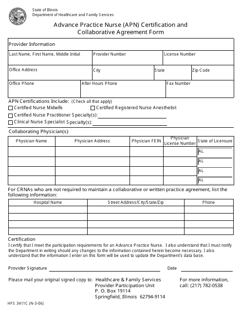 Form HFS3411C Advance Practice Nurse (Apn) Certification and Collaborative Agreement Form - Illinois