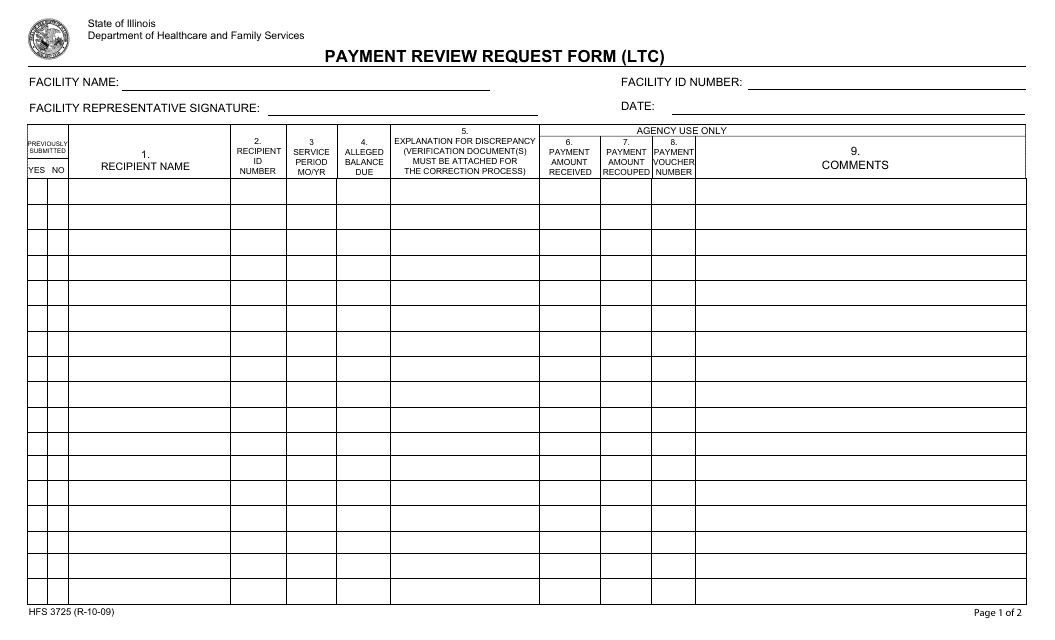 Form HFS3725 Payment Review Request Form (Ltc) - Illinois