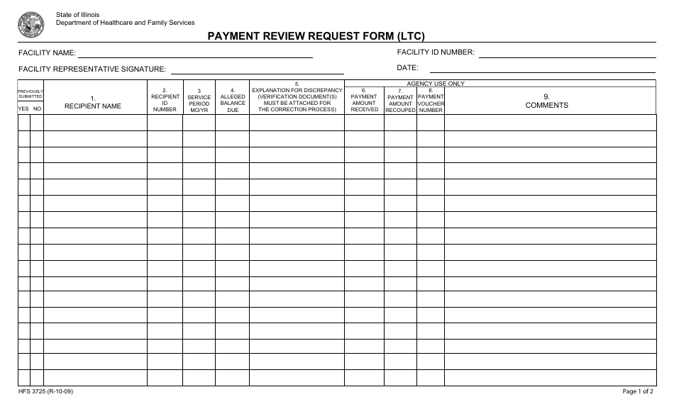 Form HFS3725 Payment Review Request Form (Ltc) - Illinois, Page 1