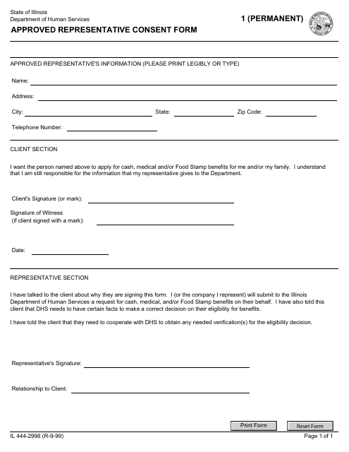 Form IL444-2998 Approved Representative Consent Form - Illinois