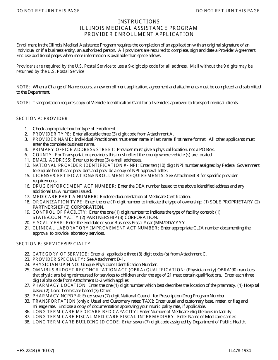 Instructions for Form HFS2243 Illinois Medical Assistance Program Provider Enrollment Application - Illinois, Page 1