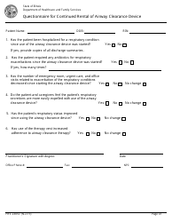 Document preview: Form HFS2305C Questionnaire for Continued Rental of Airway Clearance Device - Illinois
