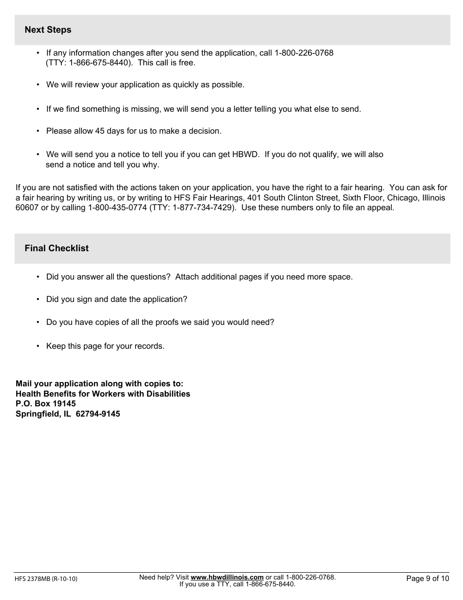 Form HFS2378MB Health Benefits for Workers With Disabilities Mail-In Application - Illinois, Page 11