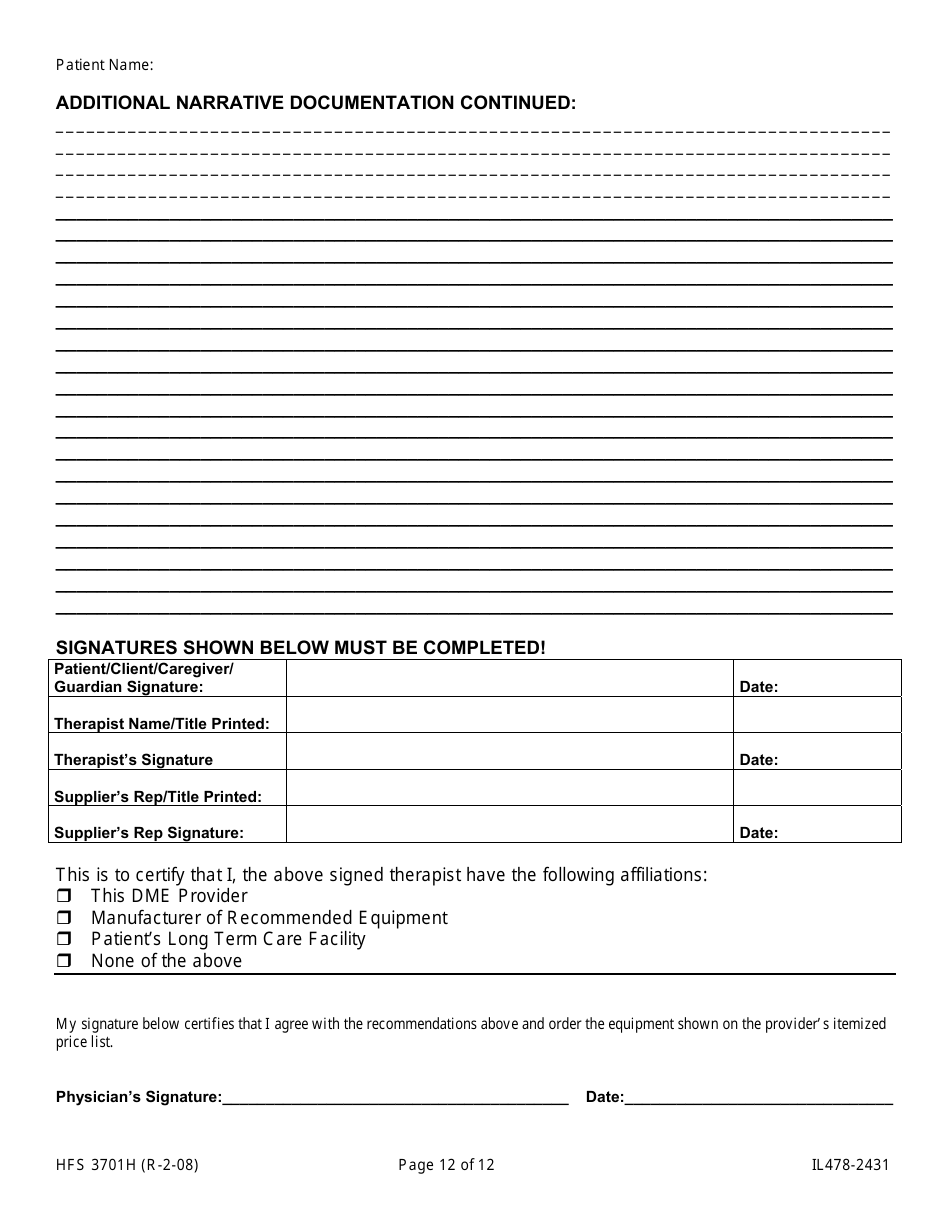 Form HFS3701H (IL478-2431) Seating / Mobility Evaluation - Illinois, Page 12