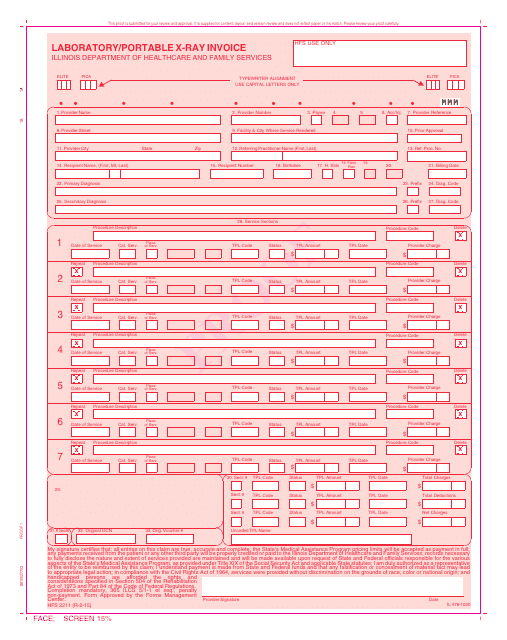 Form HFS2211 (IL478-1020) Laboratory/Portable X-Ray Invoice - Illinois