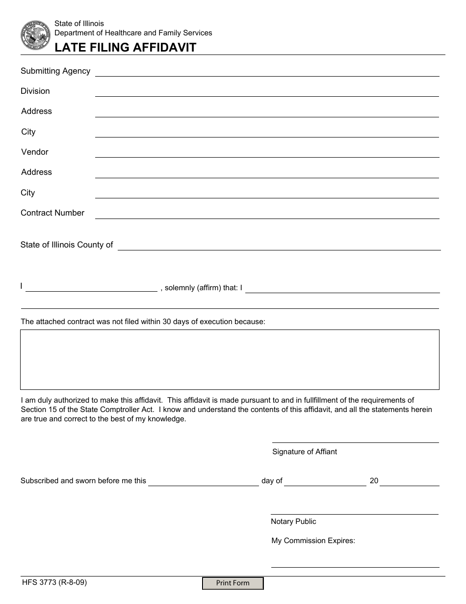 Form HFS3773 Late Filing Affidavit - Illinois, Page 1
