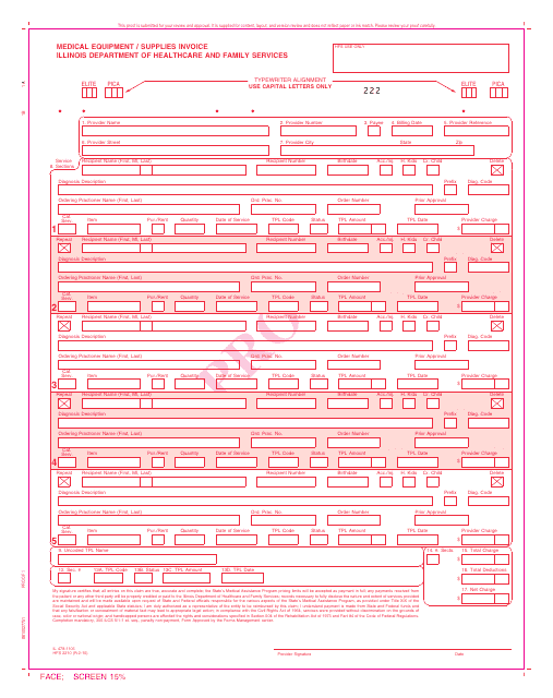 Form HFS2210 (IL478-1105) Medical Equipment / Supplies Invoice - Illinois