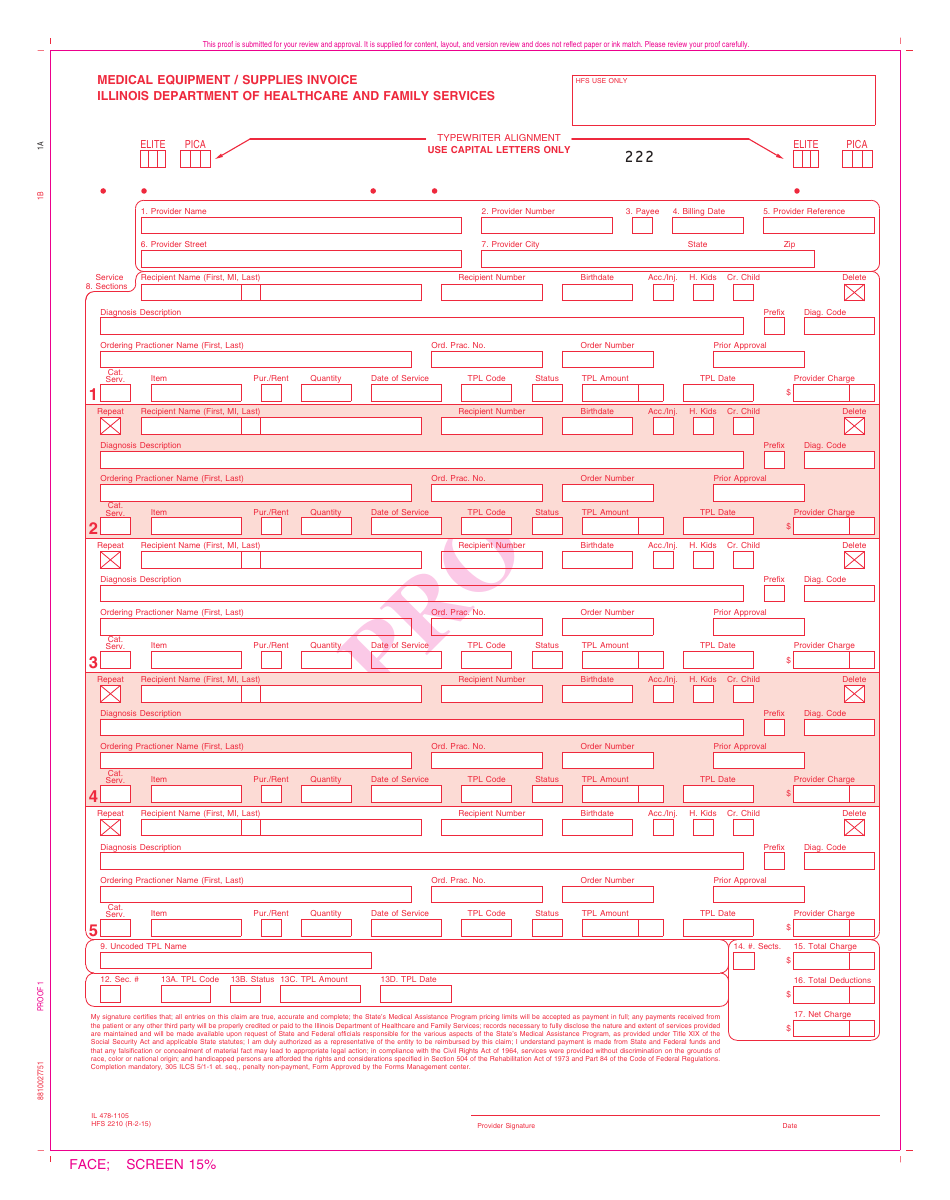 Form HFS2210 (IL478-1105) Medical Equipment / Supplies Invoice - Illinois, Page 1