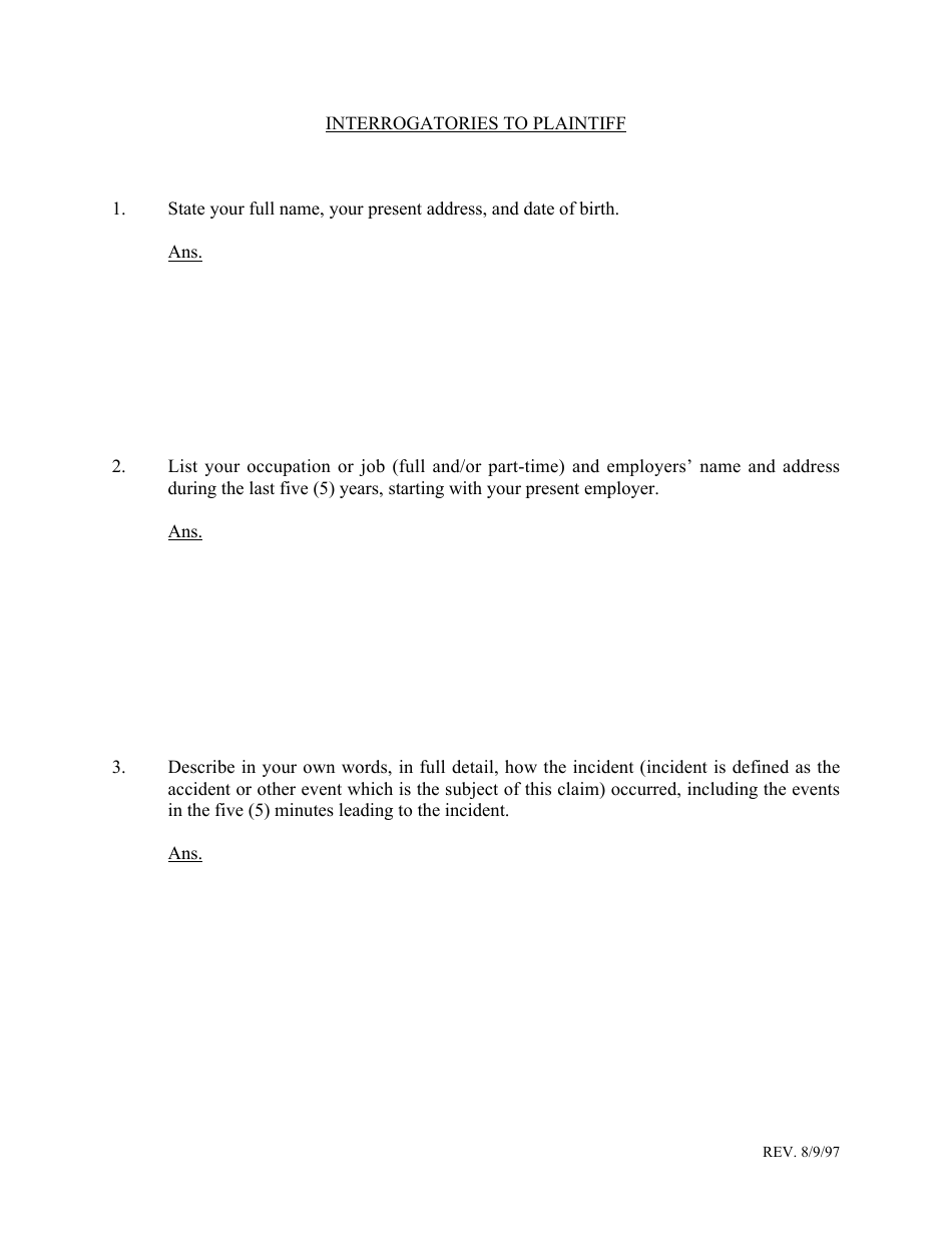 Form 1C-P-528 Interrogatories to Plaintiff - Hawaii, Page 1