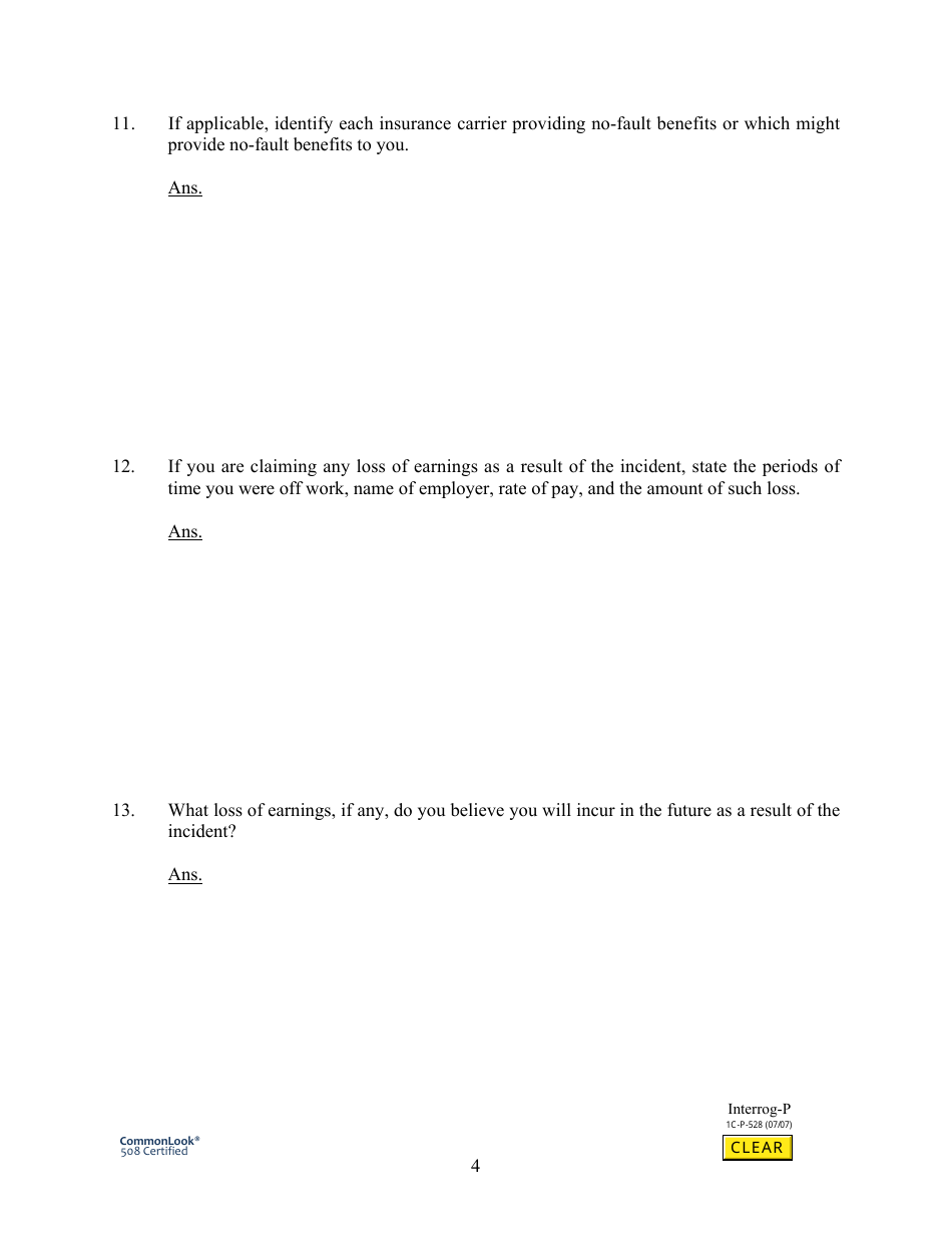 Form 1C-P-528 Interrogatories to Plaintiff - Hawaii, Page 4