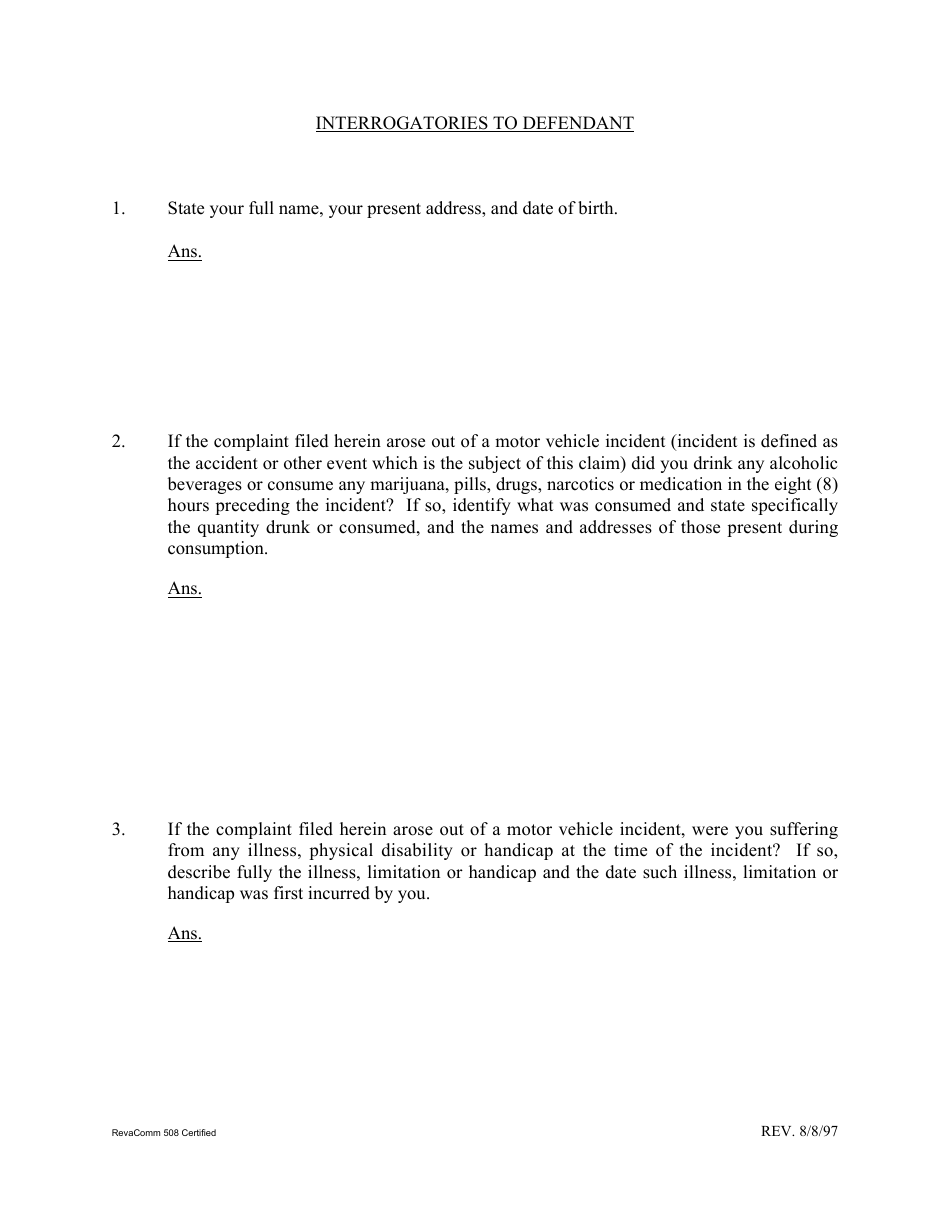 Form 1C-P-527 Interrogatories to Defendant - Hawaii, Page 1