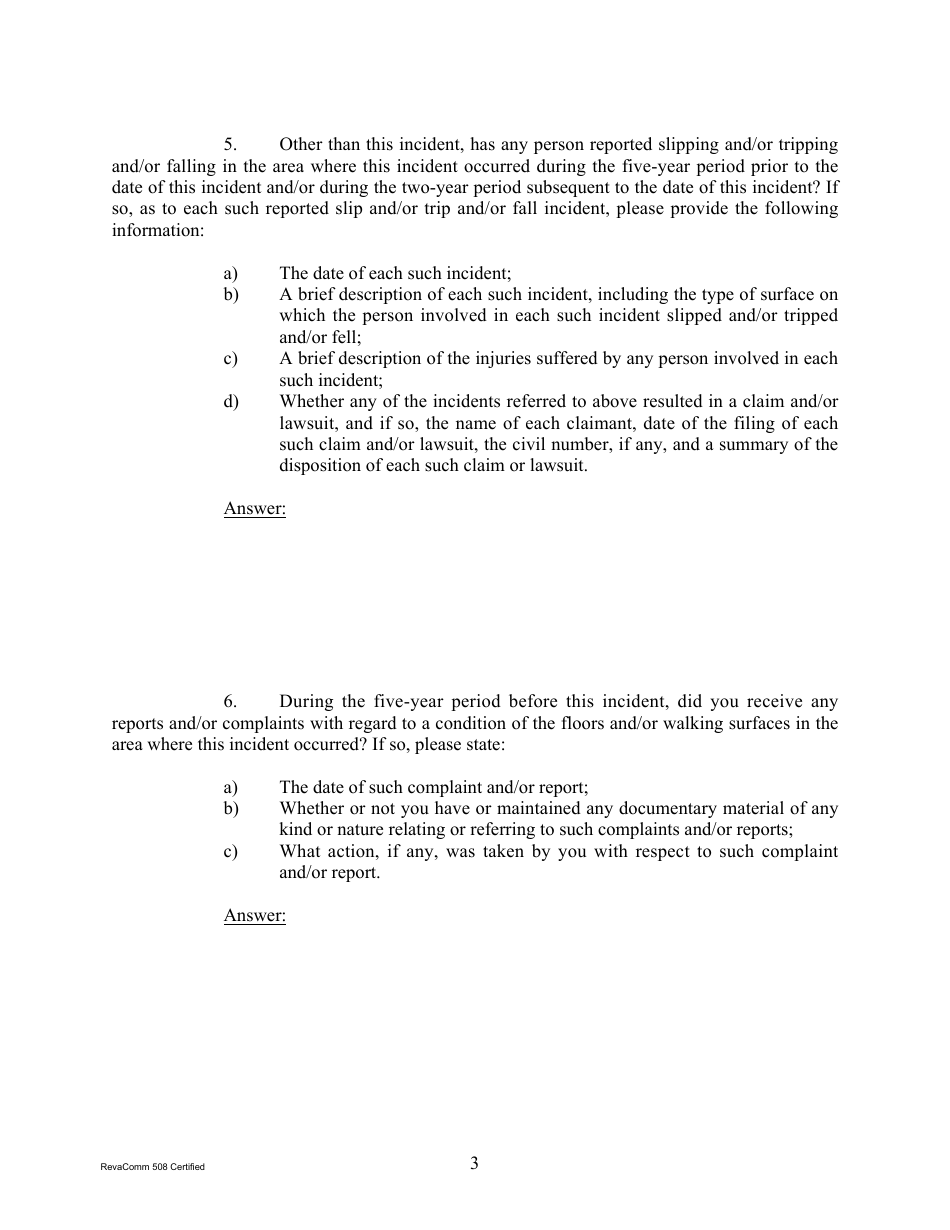 Form 1C-P-525 Interrogatories to Defendant (Slip / Trip / Fall) - Hawaii, Page 3