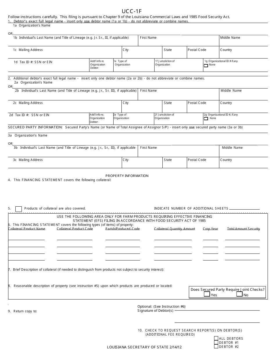 Form UCC-1F Financing Statement - Louisiana, Page 1