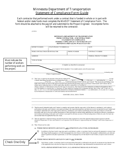 Instructions for &quot;Statement of Compliance Form&quot; - Minnesota Download Pdf