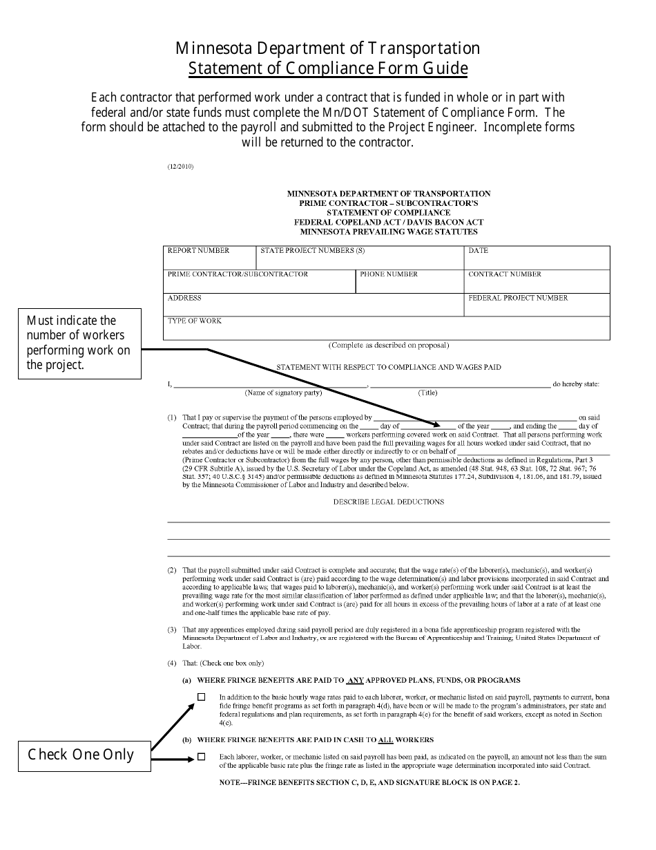 Instructions for Statement of Compliance Form - Minnesota, Page 1