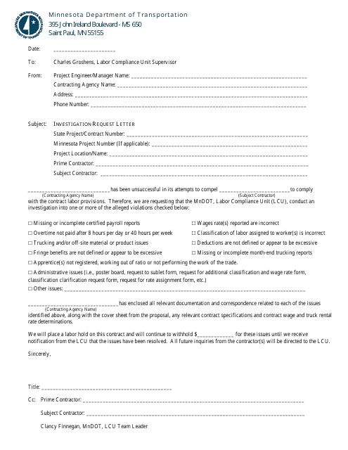 Investigation Request Letter - Minnesota