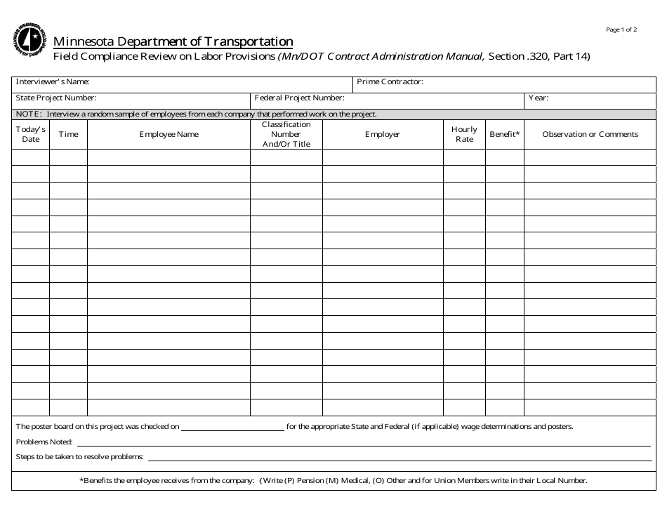 Minnesota Field Compliance Review on Labor Provisions - Fill Out, Sign ...