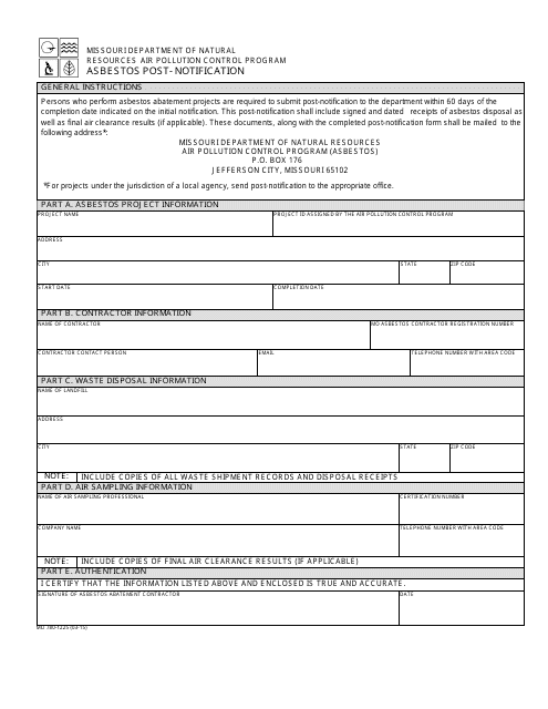 Form MO780-1225 Asbestos Post-notification - Missouri