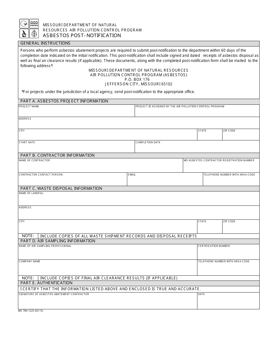 Form MO780-1225 Asbestos Post-notification - Missouri, Page 1