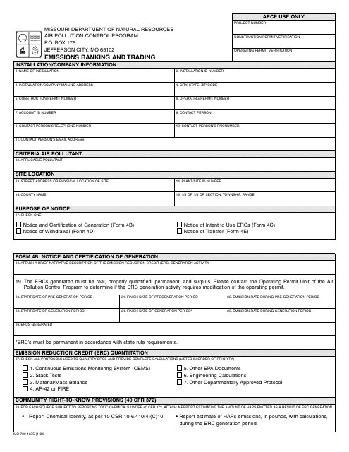 Form MO780-1875 Emissions Banking and Trading - Missouri