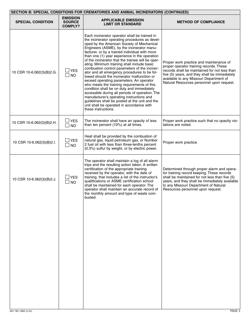 Form MO780-1888 Application for Authority to Construct, Permit by Rule Notification - Crematories and Animal Incinerators - Missouri, Page 3