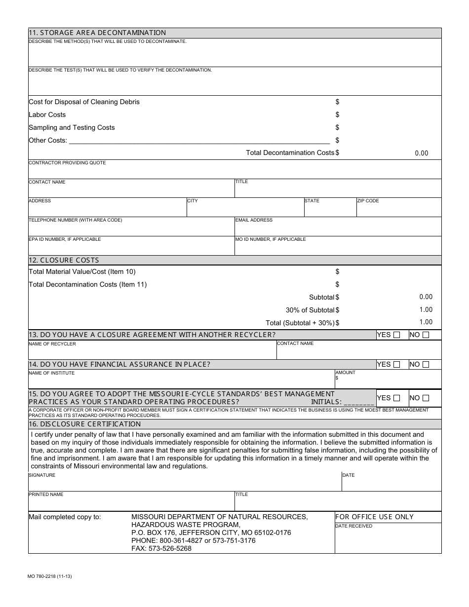 Form MO780-2218 Basic Closure Plan - Missouri, Page 3