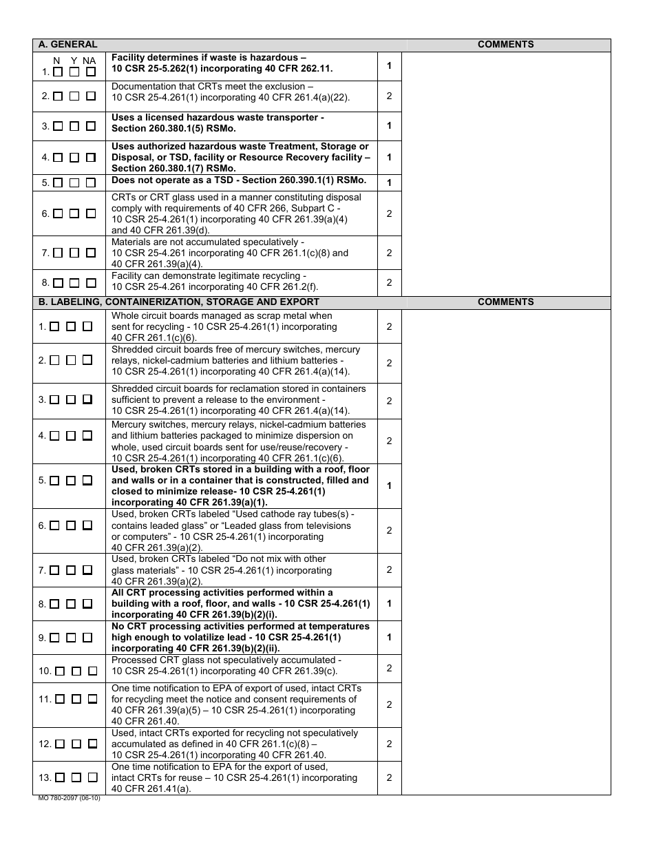 Form MO780-2097 Electronic Scrap Recycler Inspection Checklist - Missouri, Page 2