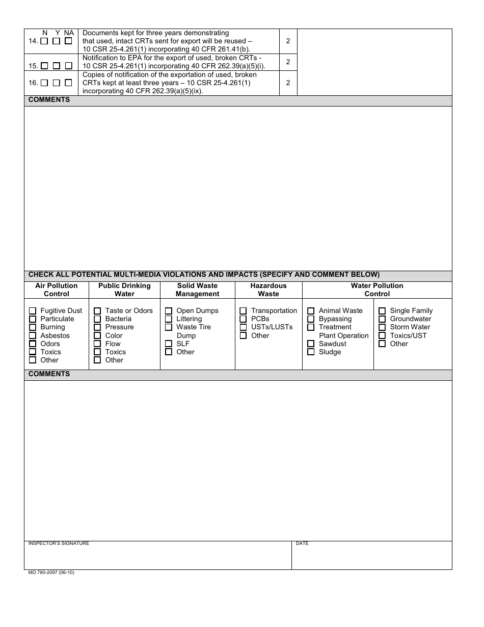 Form MO780-2097 Electronic Scrap Recycler Inspection Checklist - Missouri, Page 3