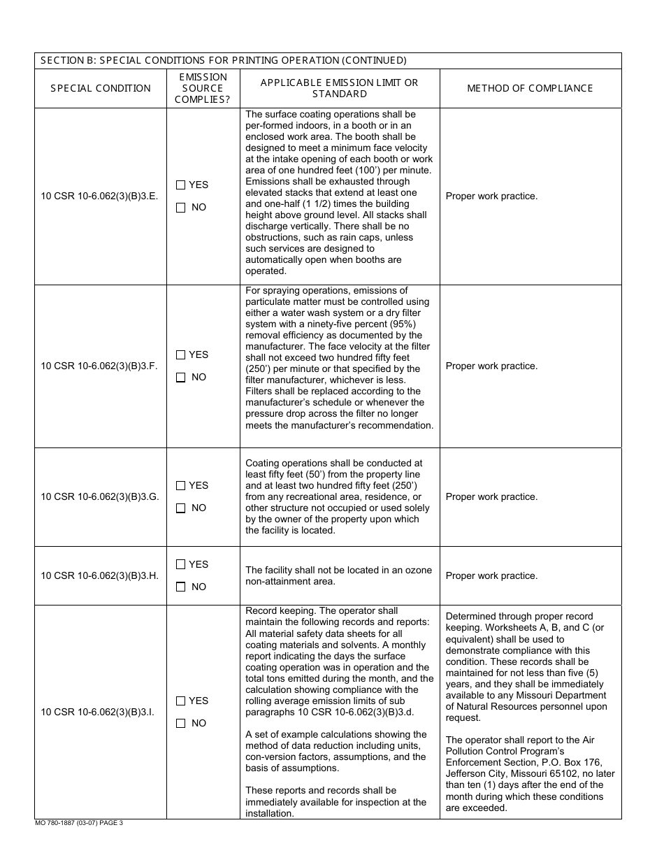 Form MO780-1887 Application for Authority to Construct, Permit by Rule Notification - Surface Coating Operations - Missouri, Page 3
